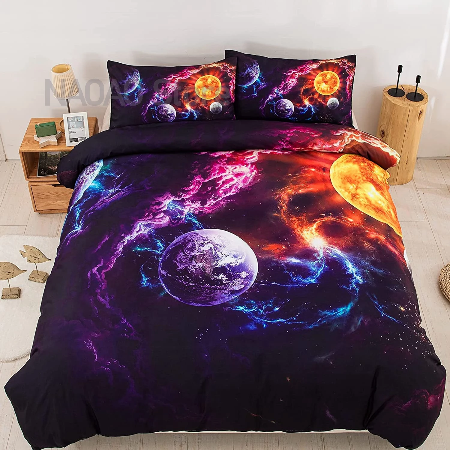 

Galaxy Space Bedding Set Universe Planet Printed Duvet Cover Soft Microfiber Queen King Size Comforter Cover with Pillowcases