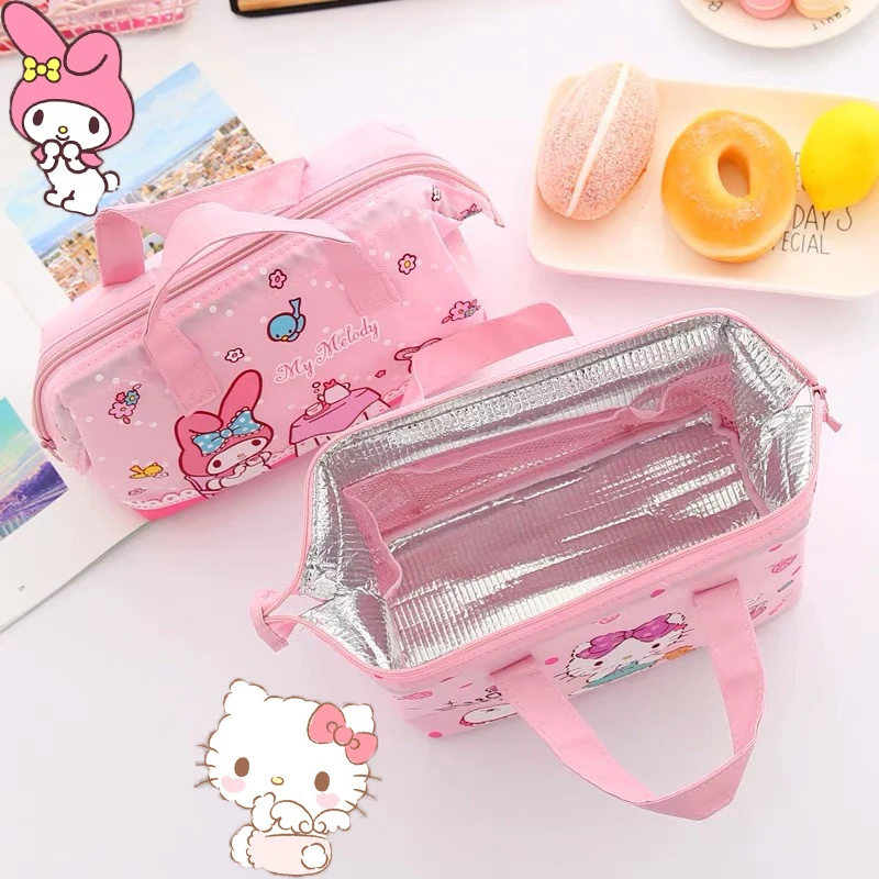 

Kawaii Sanrios My Melody Kitty Cartoon Canvas Insulated Lunch Box Bag Picnic Cold Food Cooler Thermal Bag Travel Organizer Bags