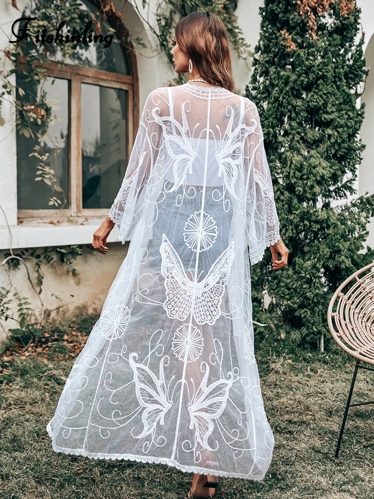 Кружевная Пляжная накидка-бабочка Fitshinling купальник прозрачный сексуальный