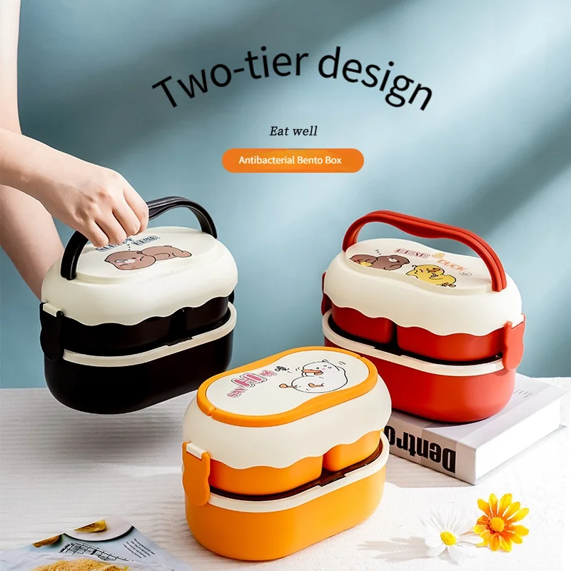 

Portable Bento Box Cartoon Double-layered Student Tableware Large-capacity Food Containers Student Children's Lunch Box