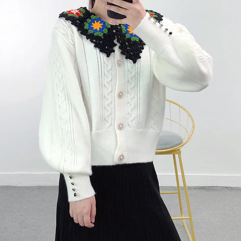 

Женский трикотажный однобортный Кардиган с длинным рукавом-фонариком