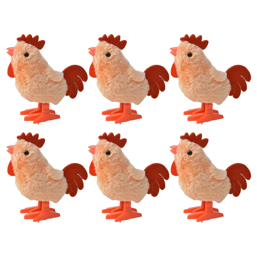 

6pcs Classic Chicken Wind Up Toys Retro Jumping Plush Rooster Clockwork Toys Children Gift Random Color