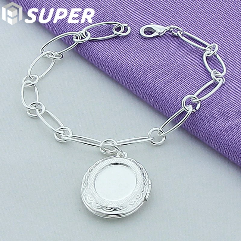 

925 Sterling Silver Oval Photo Frame Bracelet Chain For Woman Man Charm Wedding Engagement Party Fashion Jewelry