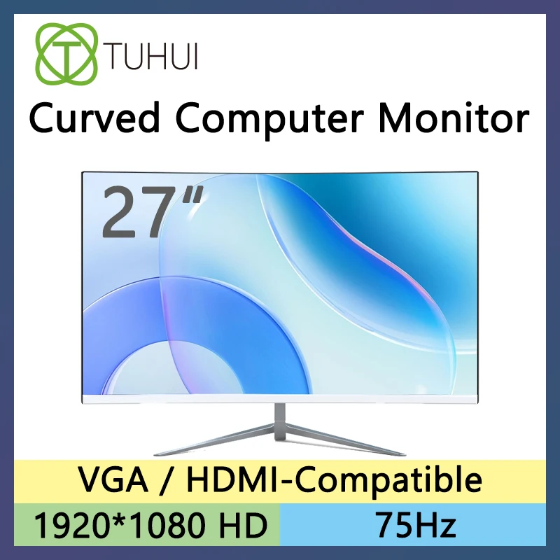 

27-дюймовый изогнутый монитор 1080P 75 Гц ПК настольный монитор IPS-экран QHD-дисплей игровые мониторы Компьютерный экран светодиодный 1920 * 1080 HDMI и DP