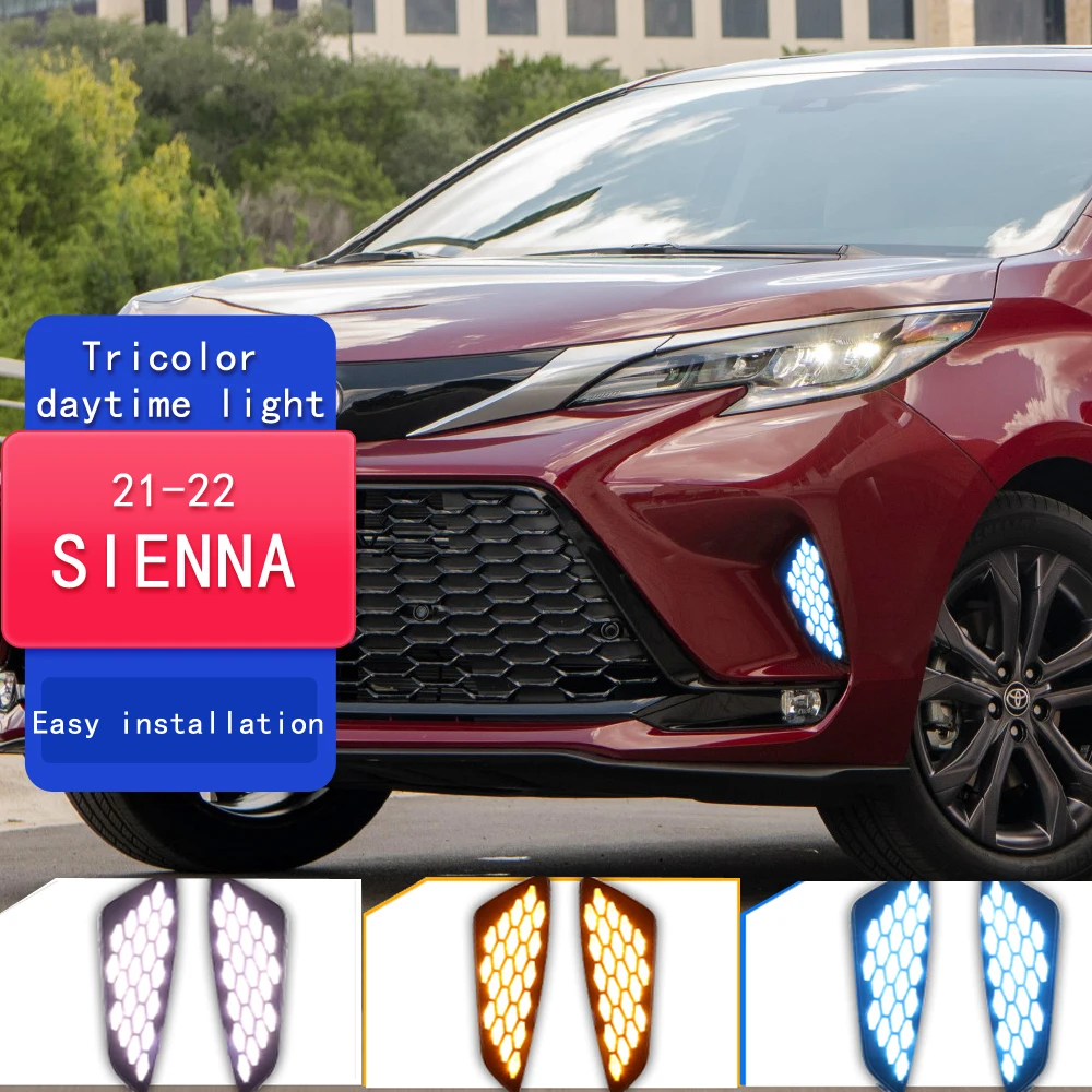 Fog Light with Bezel LED DRL Compatible with Toyota Sienna XSE 2021 2022 Daytime Running Lamps Bumper Driving Fog Lamp