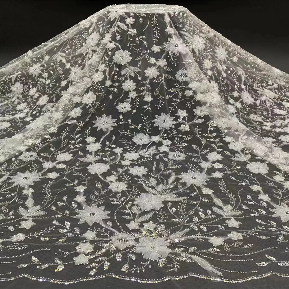 Роскошные Блестки африканские бисерные кружева тюлевые ткани 2024 французская 3D