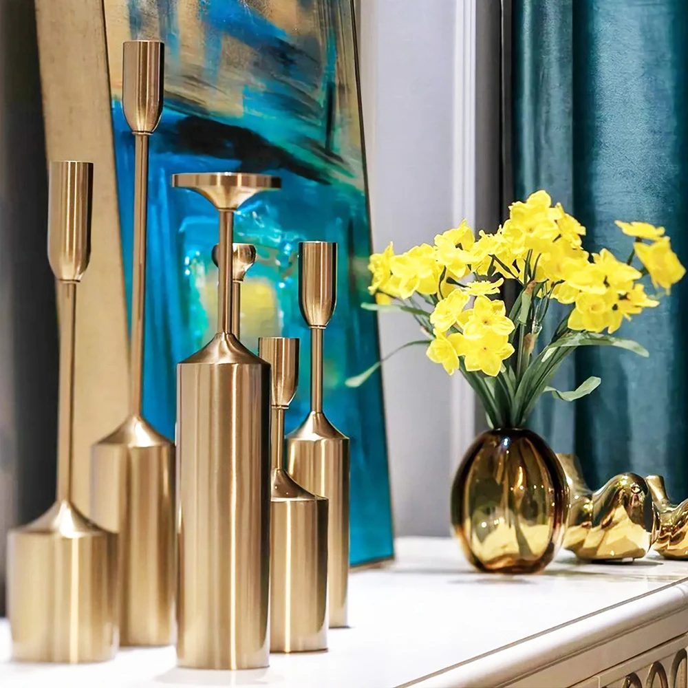 Рождественские украшения латунные золотые конические подсвечники