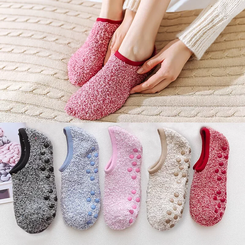 

New in 2022 Floor Boat Socks for Women Men Winter Warm Cotton Plush Breathable Non-Slip Socks Solid Short Socks Slippers Indoor