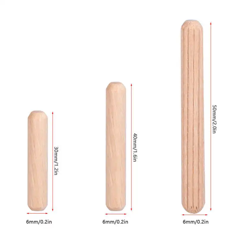

50pcs Dowel Pins Rods Set Furniture Fitting Wooden Dowel Pin / Wooden Cabinet Drawer Round Fluted Wood M6*30/40/50mm