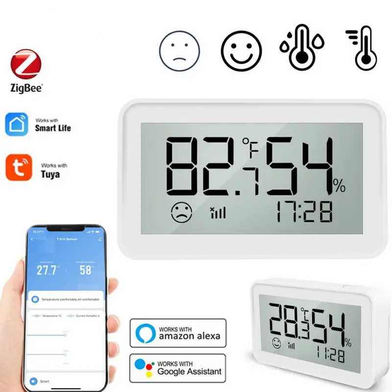 

TUYA Zigbee Temperature Sensor,Smart Home Humidity Sensor Emoticons LCD Remote Voice Smart Life App,Via Alexa Google Home