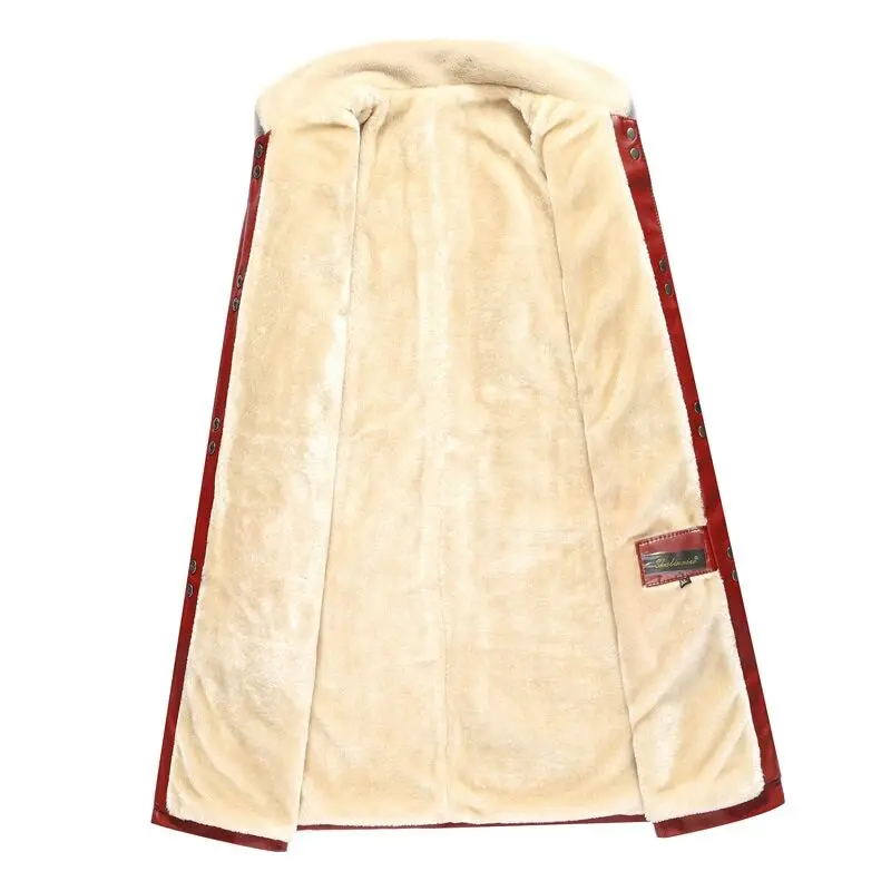 Trendy Women Winter Long Leather Jacket Fleece keeps you warm leather coat Korean version of the popular leather jacket red Tops