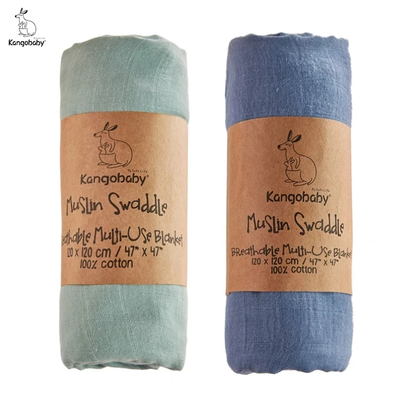 Kangobaby #Old Time# Hot Sale 2pcs Set Plain Color Multi-Functional Muslin Swaddle Blanket