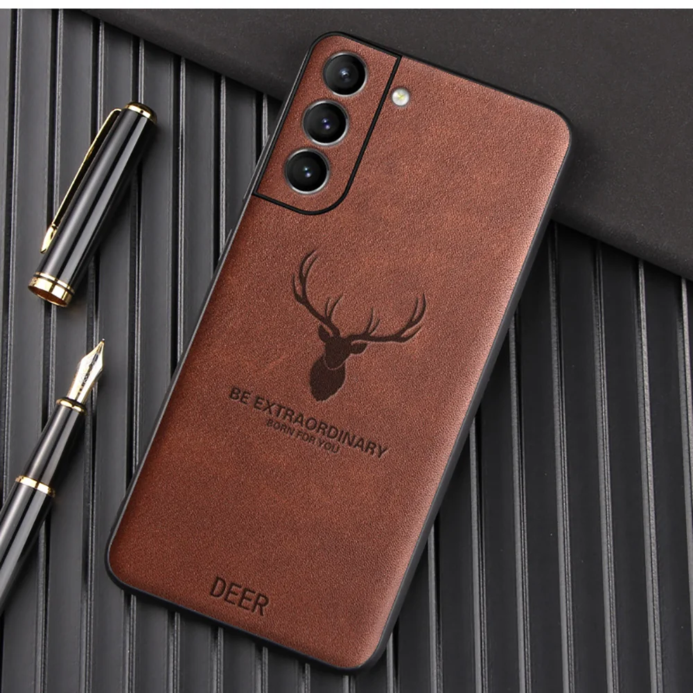 

Ультратонкий кожаный чехол с рисунком лося для Samsung S20, S21 Plus, противоударный чехол с ультранескользящим мягким краем для Galaxy S20 +, S21