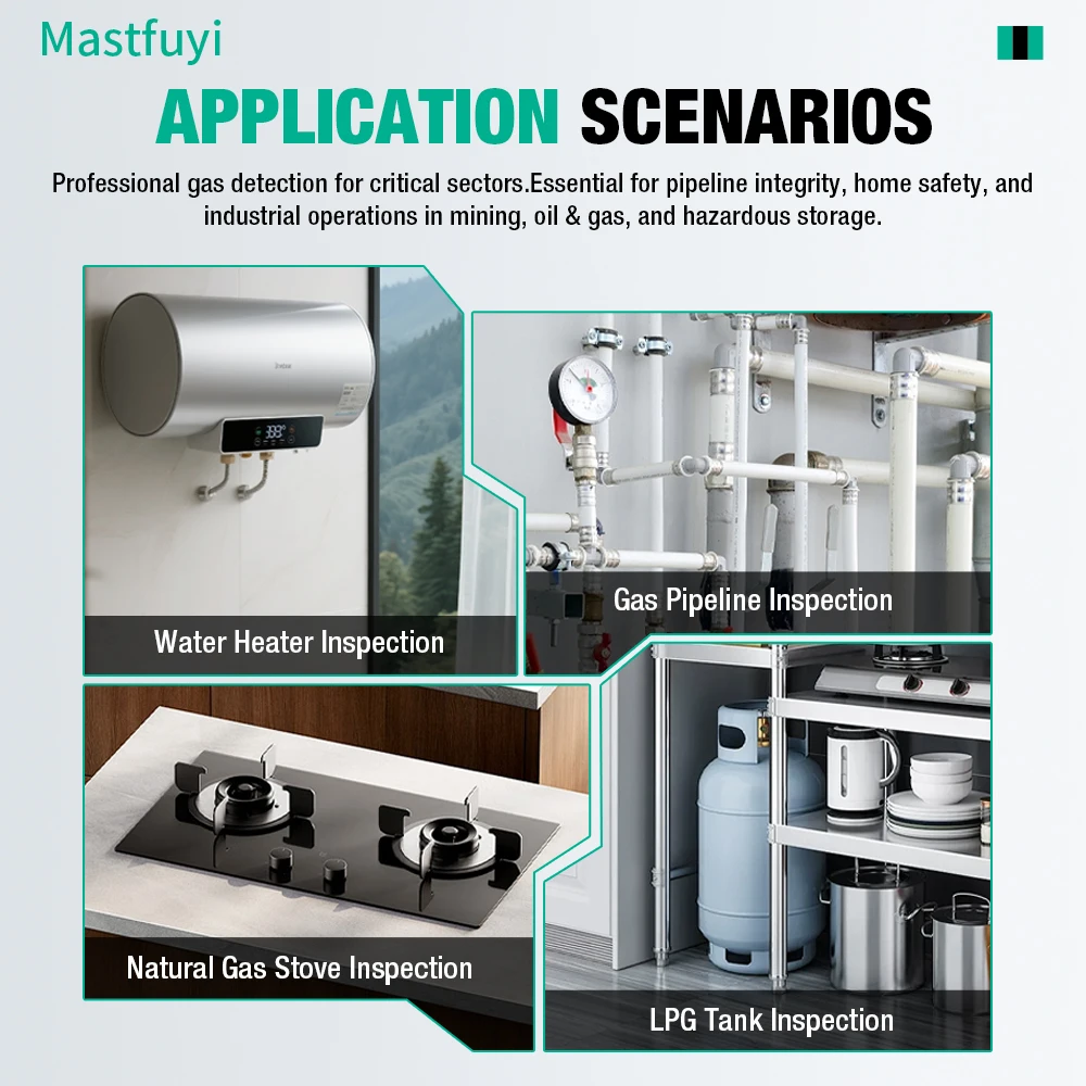 Фото MASTFUYI FY8838 Профессиональный детектор утечки газа 0-9999PPM - Портативный детектор горючего газа для метана LNG Аудио Визуальная сигнализация №5