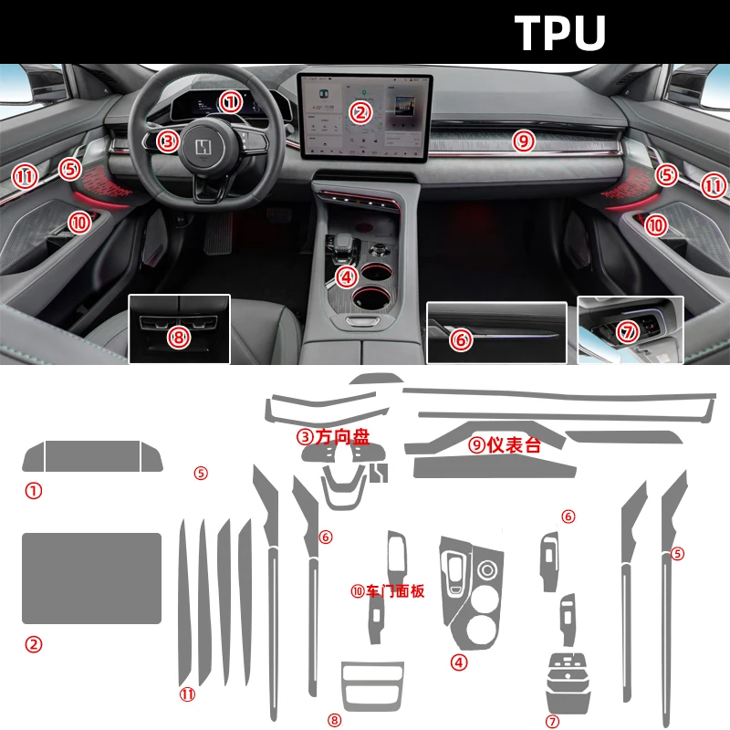 

For Zeekr 001 2021-2023 TPU Transparent Protect Film Interior Sticker Center Console Navigator Gear Door Windows Car Accessories