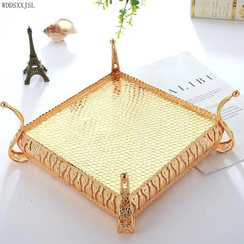 WDDSXXJSL European-style golden fruit plate home decor multi-functional metal desktop storage tray ornaments jewelry |