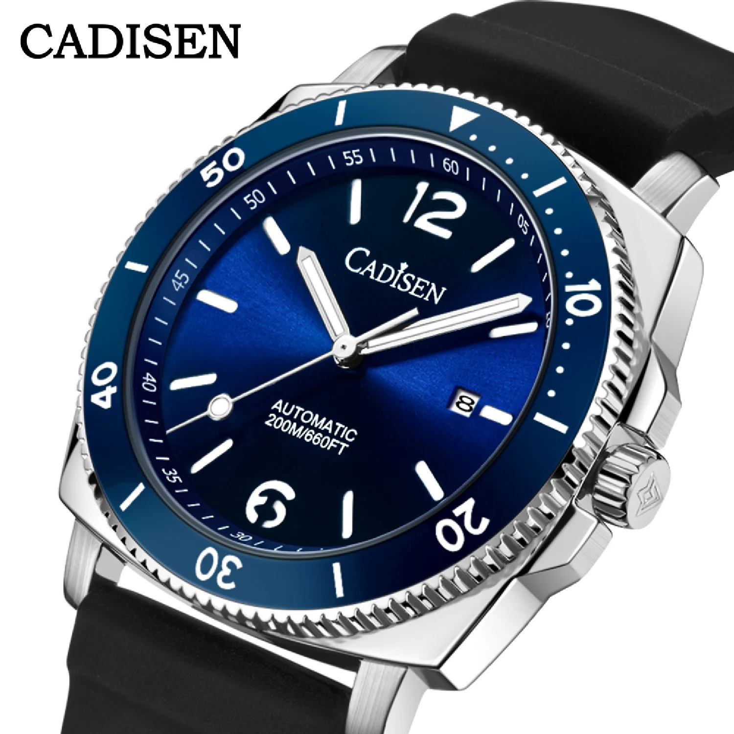 

CADISEN New Blue Dial MIYOTA Automatic Watches DIVER 200M Waterproof Sapphire Crystal Rubber Strap Luminous Mechanical Watch Man