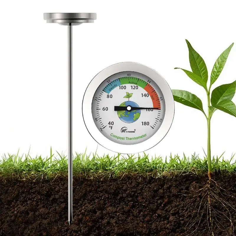 

20cm Compost Soil Tester Meter Measuring Probe Stainless Steel Thermometer Temperature Monitor For Garden Lawn Plant Pot Tools
