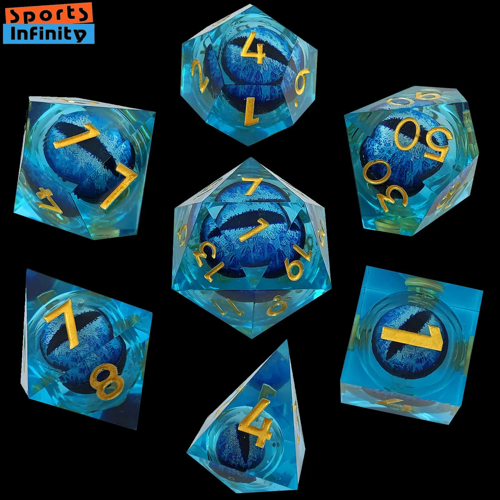 7 шт. набор мобильных кубиков Longan Dice из смолы с жидким сердечником для DND TRPG COC Running