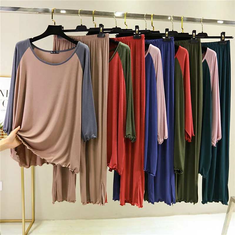 

Female Home Clothes 2 Pieces Set Modal Lady Home Suit Sleepwear Lounge Wear Autumn Loose Homewear Suit for Women Pajamas Pants