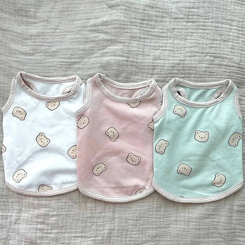 Летняя одежда для собак с принтом медведя хлопковая Мягкая дышащая щенков