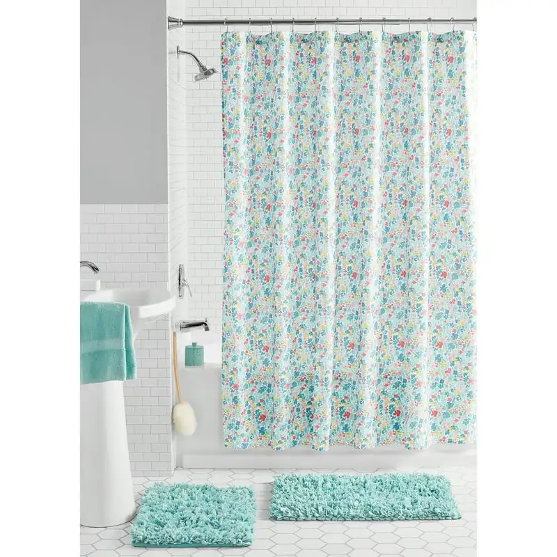 

Multicolor Floral Polyester Shower Curtain Set, 15-Piece Cortina para ducha baño Cortinas para sala piezas envío gratis Bath