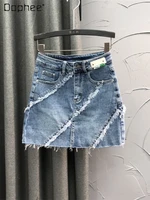 european harajuku high waist denim short skirt female 2022 new summer fashion light blue slim fit a line skirt skirts for women