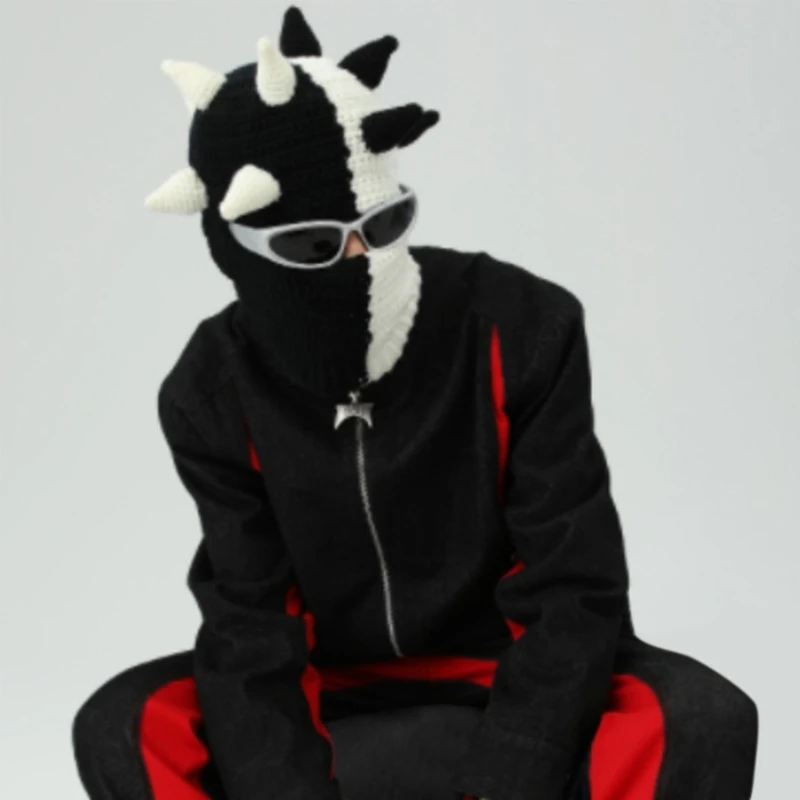 

Devil Horns Beanie Knit Hats Halloween Warm Winter Caps Double Color Design Y1QD