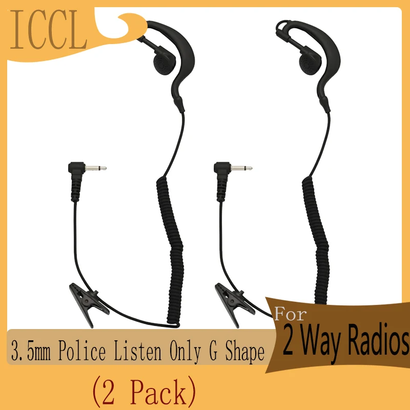 2 PCS 3.5mm Listen Only G Shape Soft Ear Hook Earpiece Headset for Two-Way Radios,Transceivers and Radio Speaker Mics Jacks