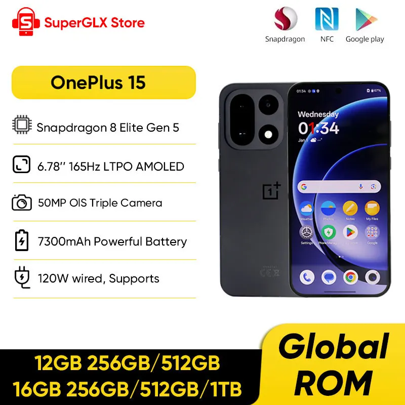 Новый разблокированный смартфон OnePlus 15, 6,78 дюйма, 165 Гц