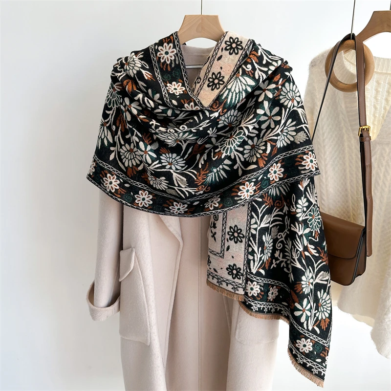 

Thick Warm Blanket Women Scarf Fashion Winter Cashmere Poncho Bufanda Travel Casual Pashmina with Tassel Shawl Wraps Accessores