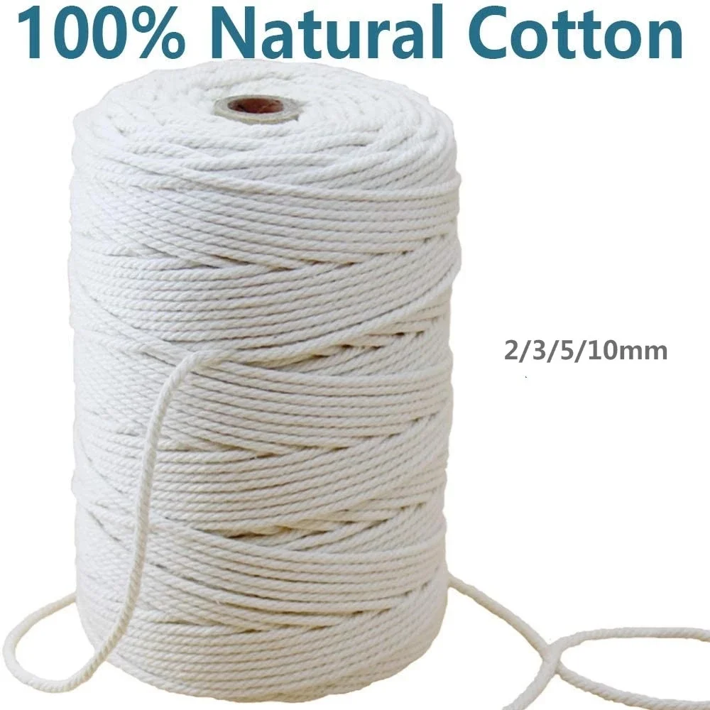 

3mm White Cotton Cord Twisted Diameter Length bohemia handmade 100m/200m/400m For Home wedding Beige