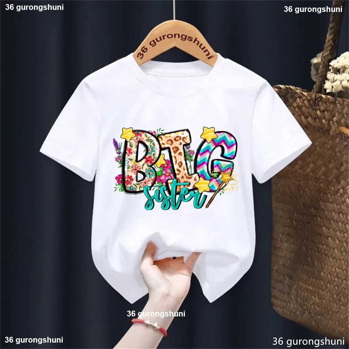 Леопардовая футболка с принтом Big Sister Star Magic кавайная детская одежда для девочек