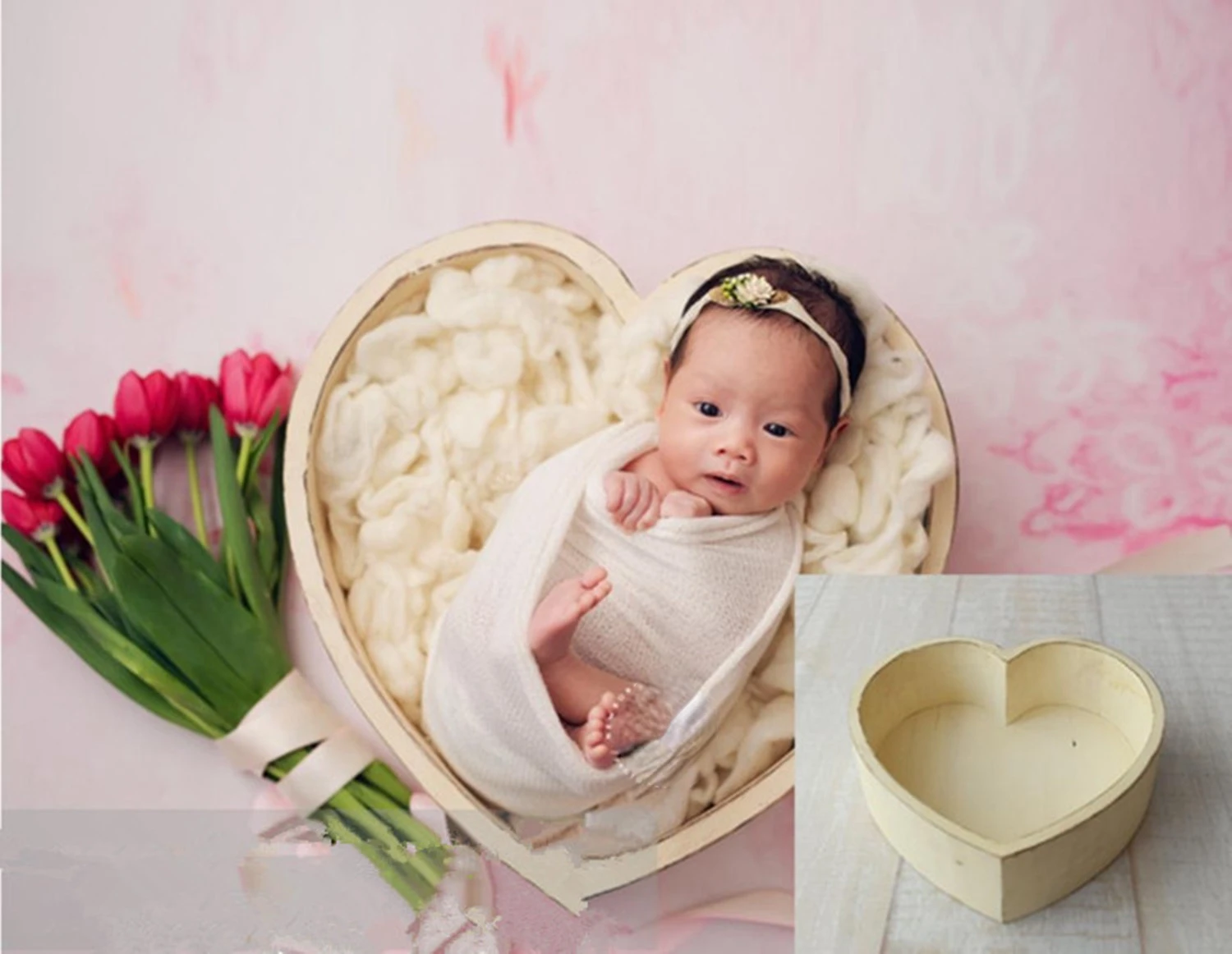 Newborn Photography Props Love Bathtub Simple Wind Wooden Heart-shaped Box Basket Baby Photo Studio Photography Accessories