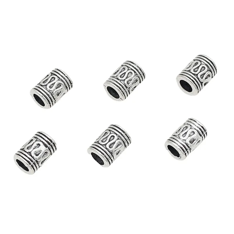 20pcs/lot Antique Silver Color S Pattern Tube Beads Spacer Craftwork Prayer Loose Big Hole Charms DIY Jewelry Components - купить по