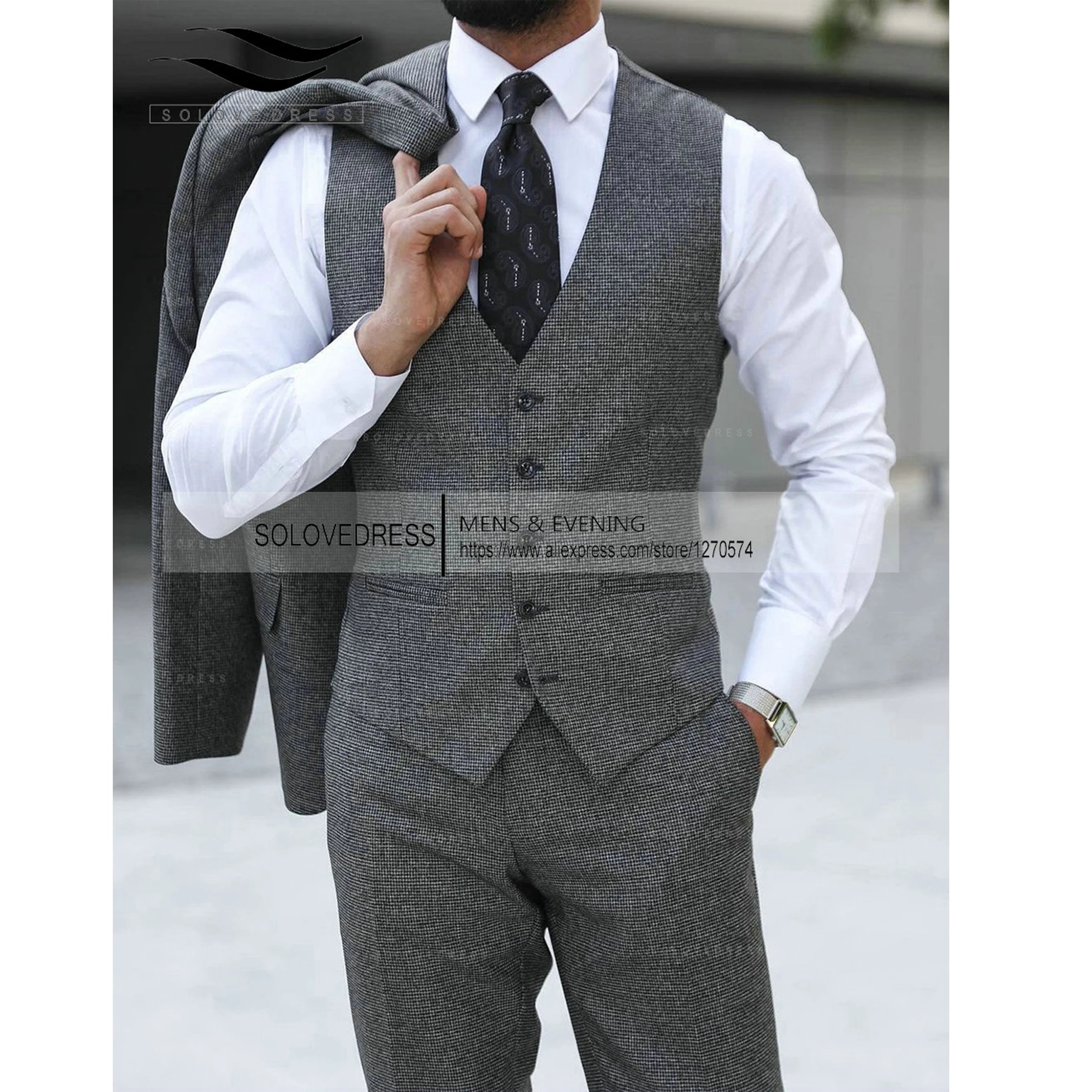 2023 Newest Wool 3 Pieces Men's Suit Blazer Set Suits For Men Elegant Tuxedo Jackets Dinner Party Jacket Wedding Grooms Vest.