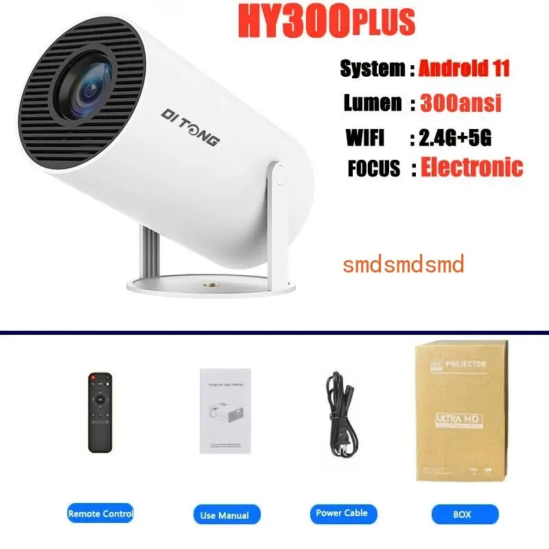 Портативный HD-проектор DITONG HY300 Plus 4K 1280x720P с Android, Wi-Fi, LED-подсветкой для домашнего кинотеатра, видео, игр и просмотра фильмов (art.: 3920da948df83) - 3920da948df83