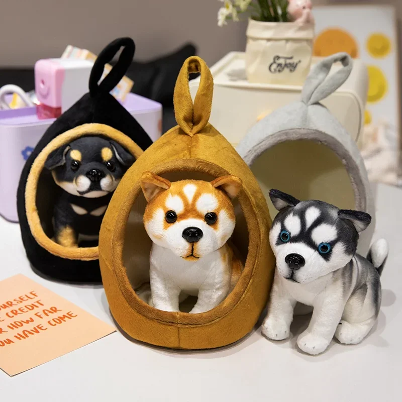 Реалистичная мягкая плюшевая игрушка Akita милая имитация щенка домик пушистая