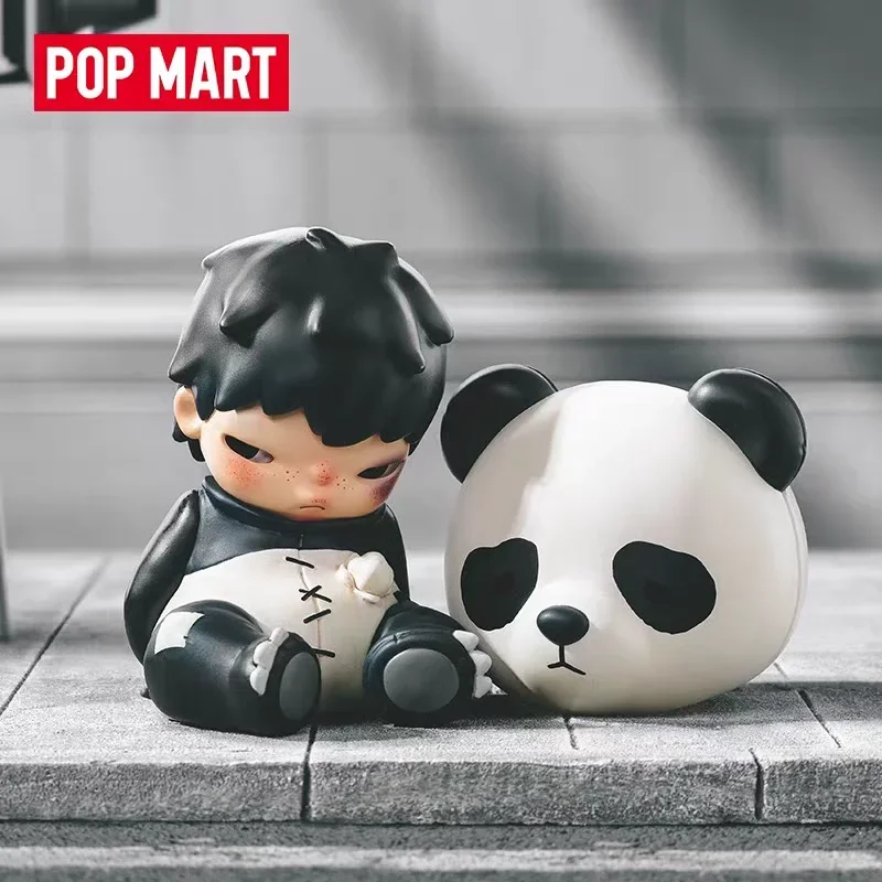 Фото Подлинная кукла POPMART Hirono Panda & Hirono×Qoo, румянец после питья, фигурка, подвесная подвеска-карточка, модный модный подарок №2
