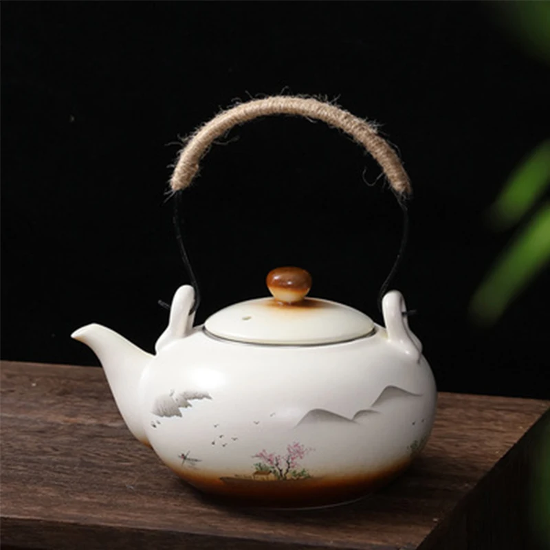 

Японский ретро керамический чайник с ручкой, керамический чайник, бытовая чайная утварь, креативный семейный чайный набор, большой керамич...