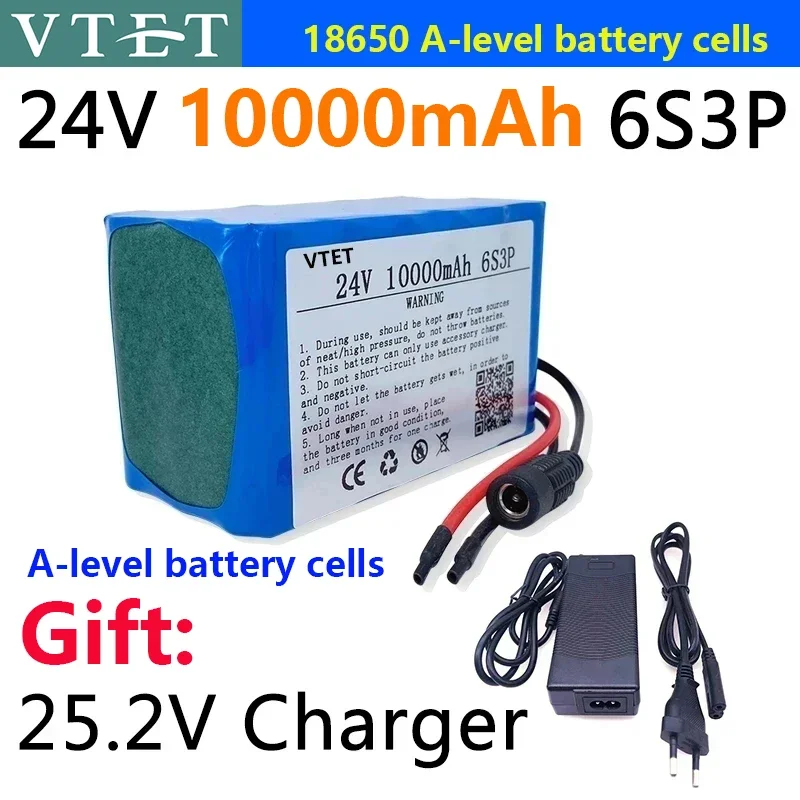 VTET 2024 Новый 24 В 10 0 Ач 6S3P 18650 Литий-ионный аккумулятор 10000 мАч Велосипедный