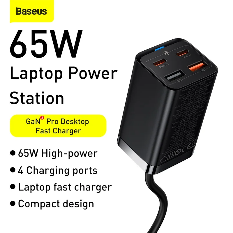 Настольное зарядное устройство Baseus GaN 3 65 Вт 100 Быстрая зарядка 4 0 QC PD Type C USB GaN3 для