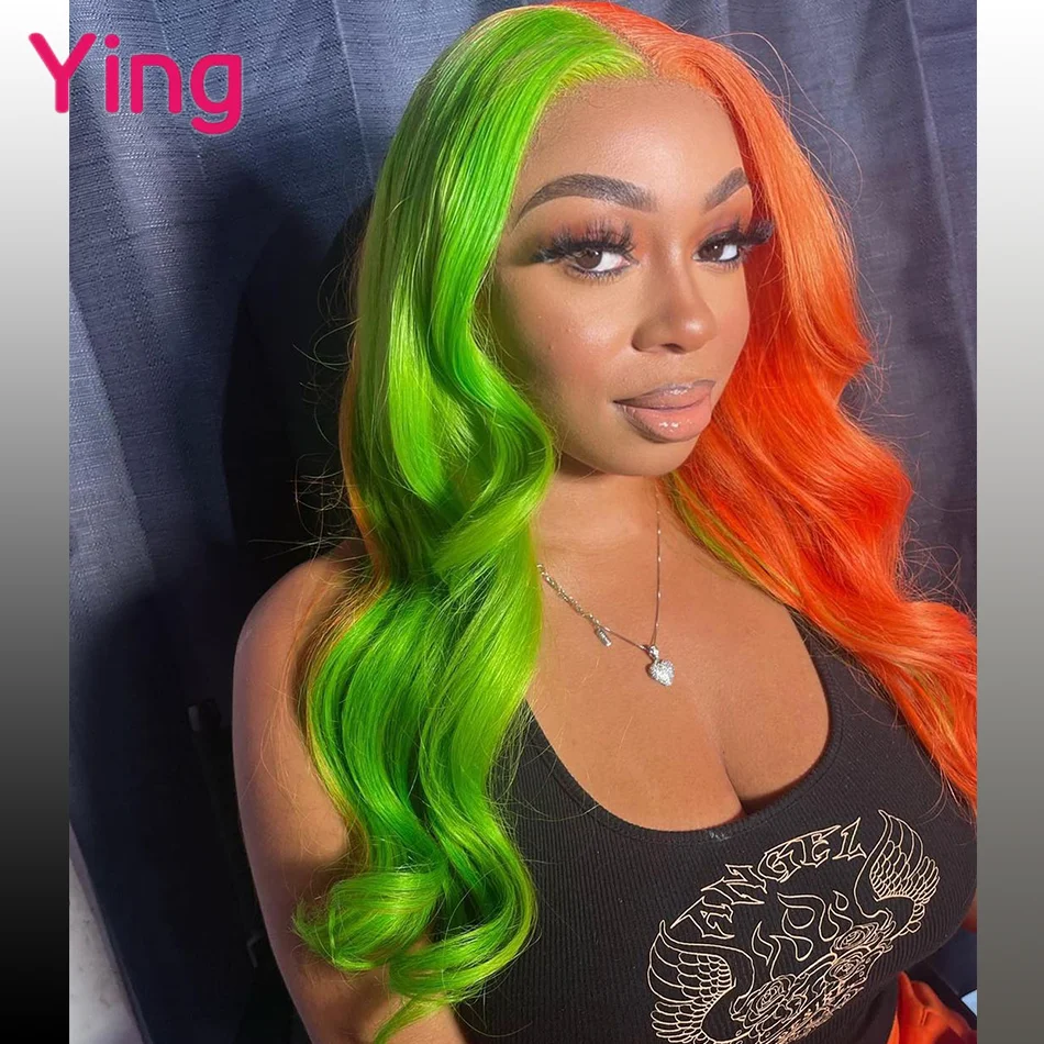 Orange With Green Color Body Wave 613 Blonde Colored Human Hair Wigs13x6 Transparent Lace Wigs for Women Pre Plucked 28 30 Inch