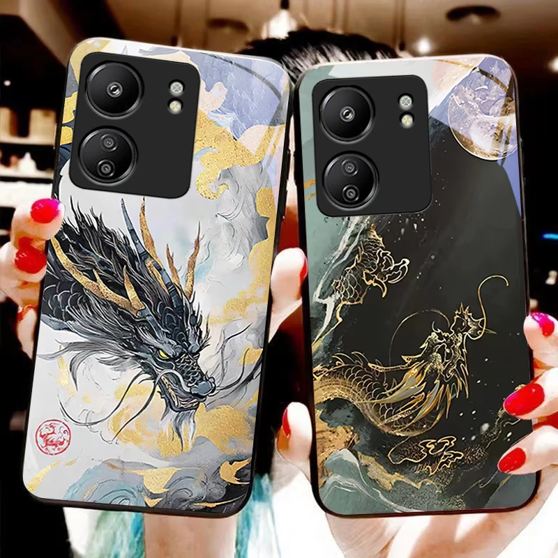 Китайский лонг-мультфильм для Xiaomi Redmi 13C Note 13 12 Pro Plus 5G 9 13T POCO X6 F5 F6 черный чехол