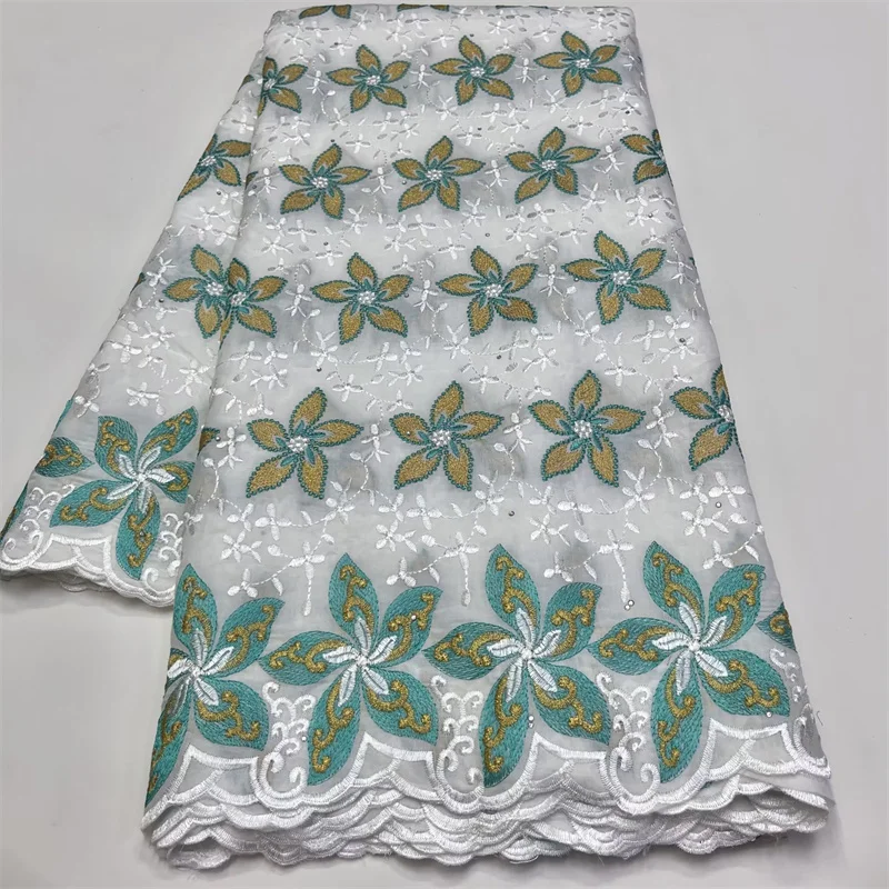 

5 Yard High Quality 100% Cotton Lace Soft And Lightweight Fabric Embroidery African Swiss Voile Popular Dubai Style For Party