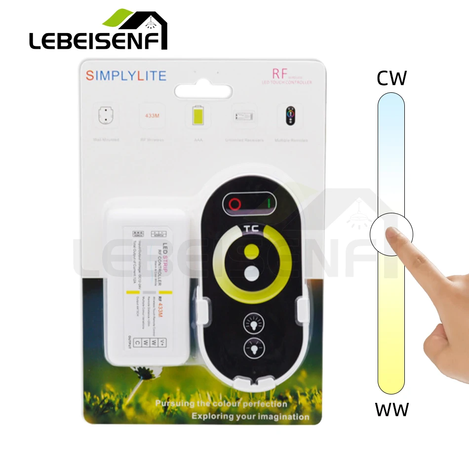 

DC 12V 24V LED Dual Color Strip Light Controller & RF 433M Full Touch Wireless Remote Control Dimmer for 2835 5050 COB CCT Lamp