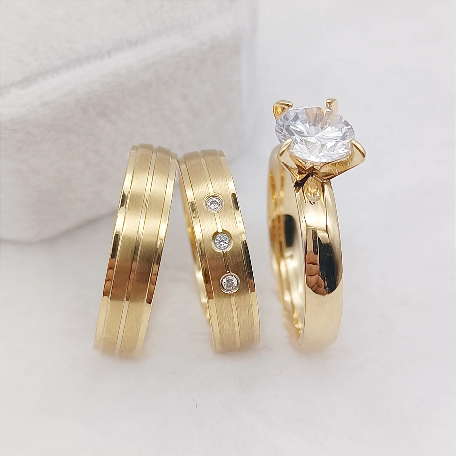 

3 шт., свадебные кольца ручной работы для мужчин и женщин, покрытые 24-каратным золотом