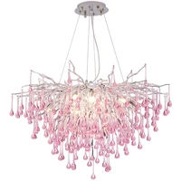 modern crystal chandelier rectangular led pink glass raindrop round ceiling light fixtures for dining room led lighting 220v