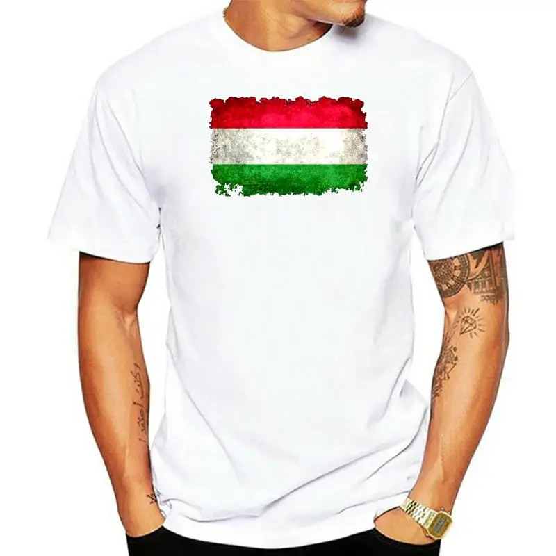 

Camiseta de манга corta para hombre, camisa с принтом персонализированный гранж, Bandera de Hungría, color blanco, talla grande