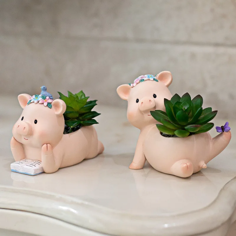 

2 PCS Set Creative Succulent Cactus Piggy Plant Pots for Family Friends, Mini Cute Pig Planters for Home Office Garden Decor
